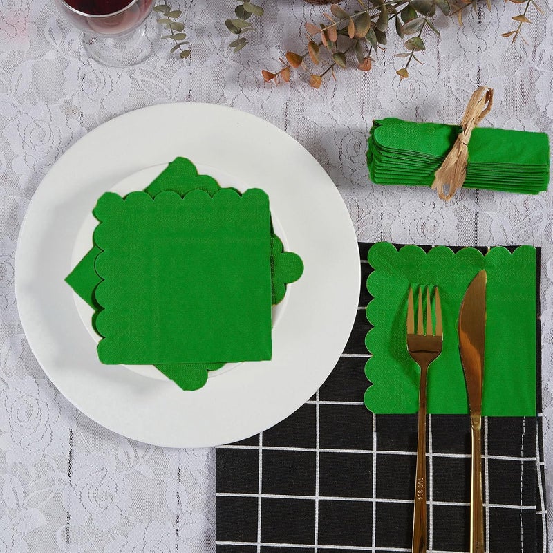 BEFORYOU 200 Pack Cocktail Napkin 2-Ply Scalloped Edged Dessert Napkins Folded 5 x 5 Inches Disposable Napkins for Dinner Wedding Birthday Party Bridal Anniversary Reception Event (Green-2) - Image 5